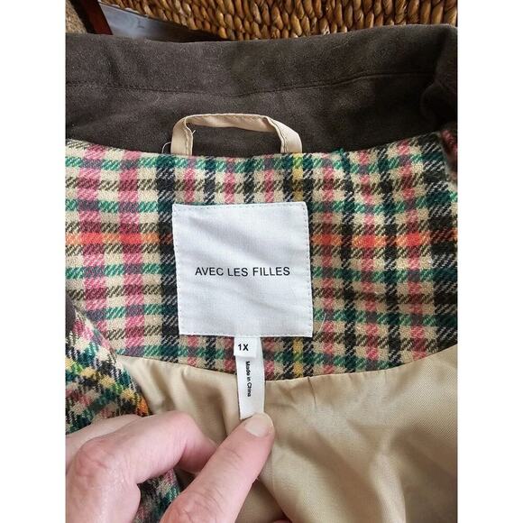 ANTHROPOLOGIE x AVEC LES FILLES Relaxed Plaid Wool Blend Blazer XL Patches - Picture 5 of 12